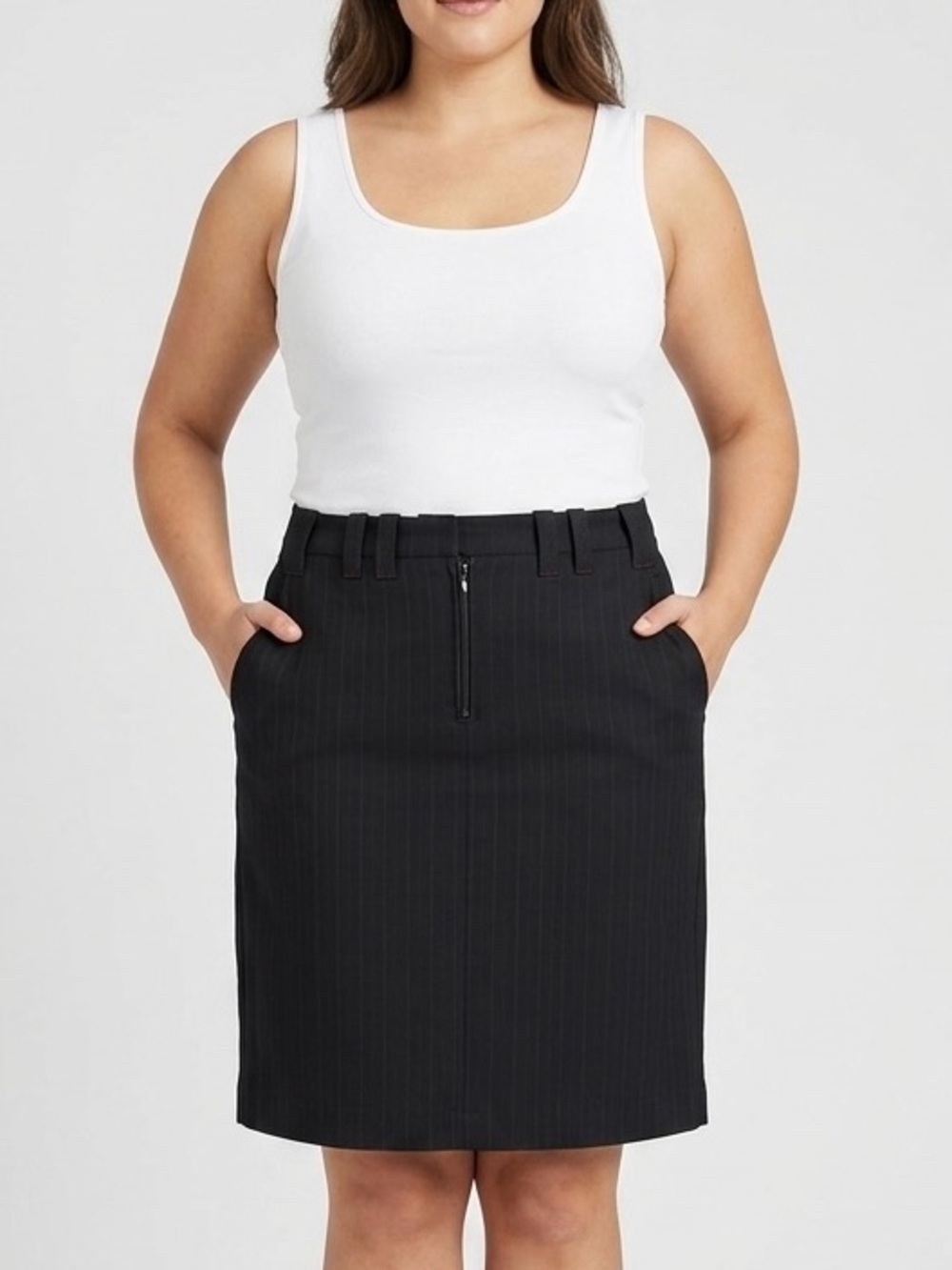 Sandra Angelozzi Pinstripe Pencil Knee Skirt With Pockets size 12/14 or L/XL